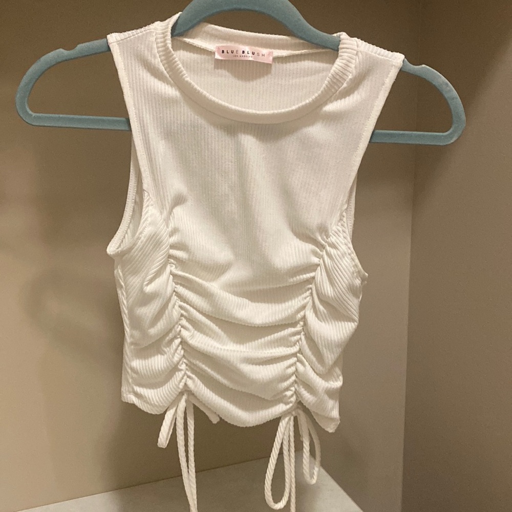 Never worn, white crop top with tie front adjustable shape
